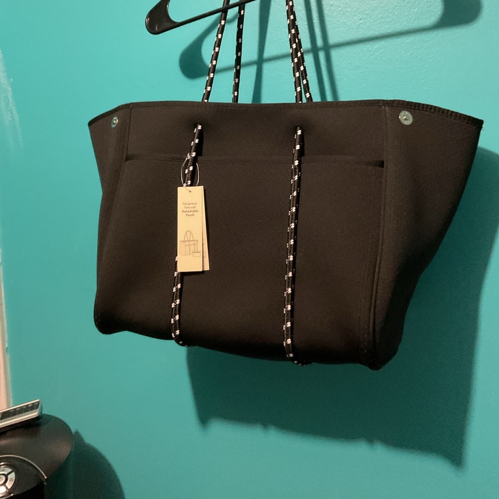 Black Drawstring Tote Bag with Rope Handles - Picture 2 of 4